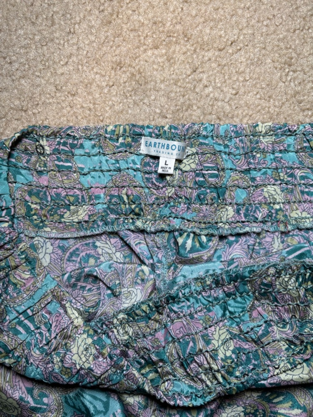 Earthbound multicoloured paisley print pants with elastic waistband. Size: L - Picture 5 of 5
